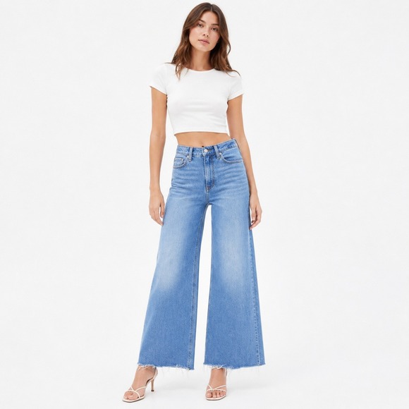 Universal Thread Denim - Universal Thread Jeans Womens High Rise Everyday Wide Leg Raw Hem Blue Denim 6R